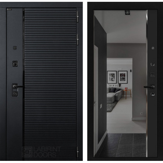 Входная дверь Пиано с зеркалом Панорама с тонировкой - Черный кварц